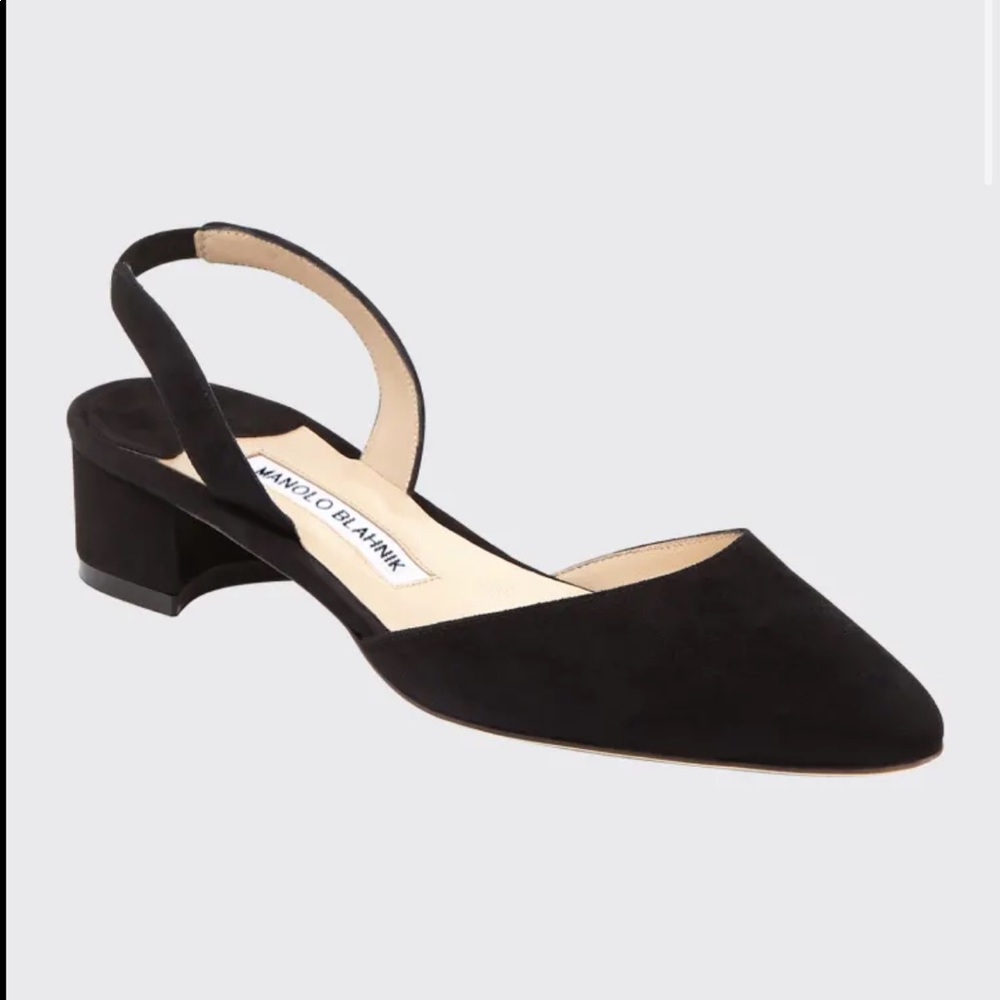 Manolo Blahnik Aspro Suede Block Heel with a Slingback Pump